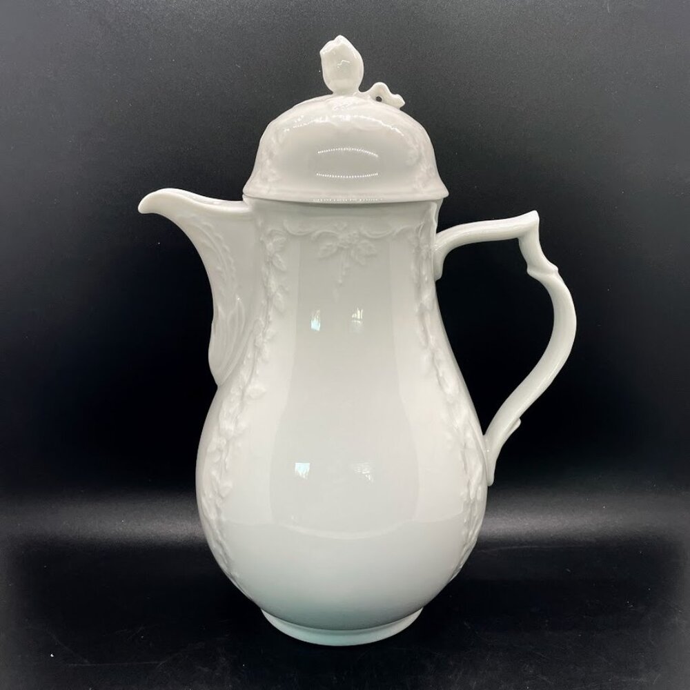 Vintage Kaiser Germany Porcelain Dubarry White Raised Flowers 5 Cup Coffee Pot